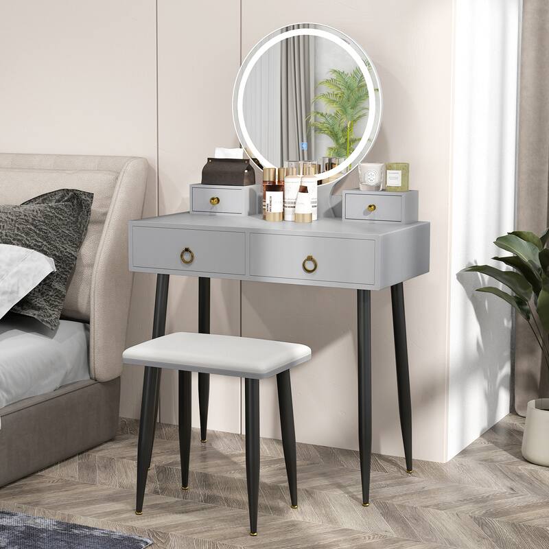 Costway Vanity Makeup Dressing Table Stool Set 3-Color Lighted Mirror - See Details
