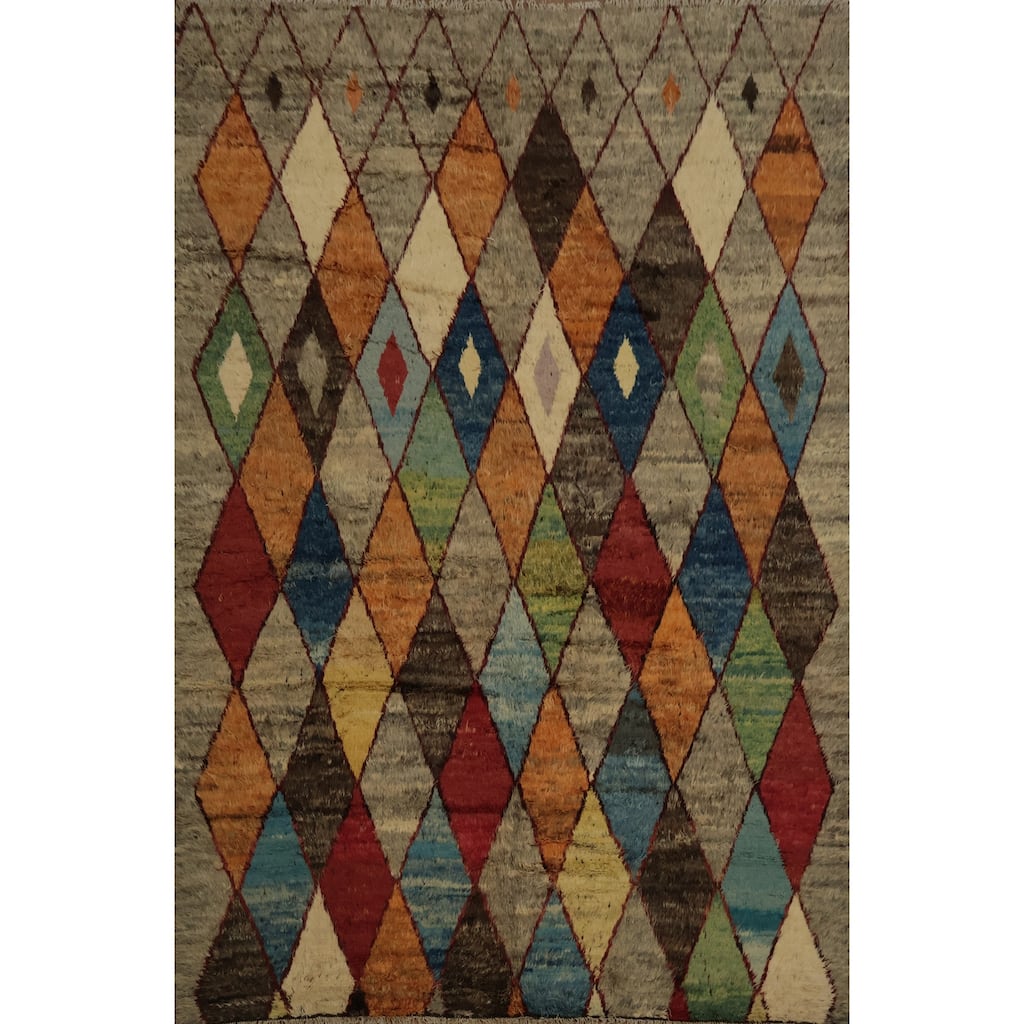 Hand Knotted Oriental 100% Wool Carpet Modern Geometric Multi-Colored Moroccan Area Rug - 13' 7'' X 10' 4''