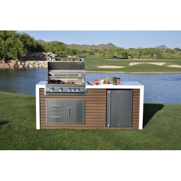 Professional Shiplap Outdoor Kitchen KoKoMo Grill With Waterfall Edge