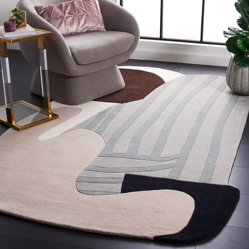 SAFAVIEH Handmade Fifth Avenue Mayola Modern Abstract New Zealand - 5' x 8' - Ivory/Brown - Rectangle