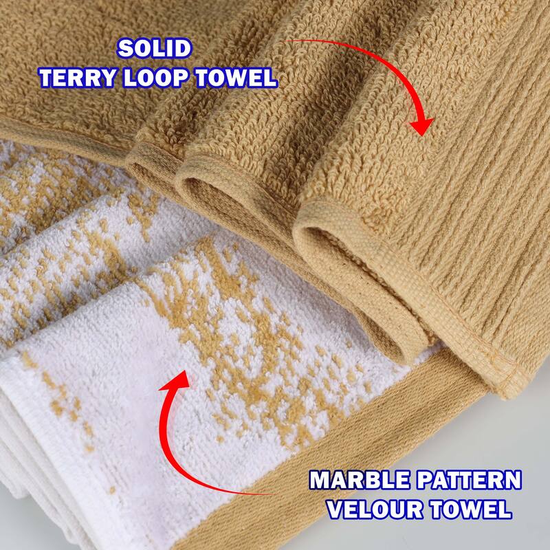 Superior Cotton Quick-Drying Solid and Marble 6 Piece Towel Set