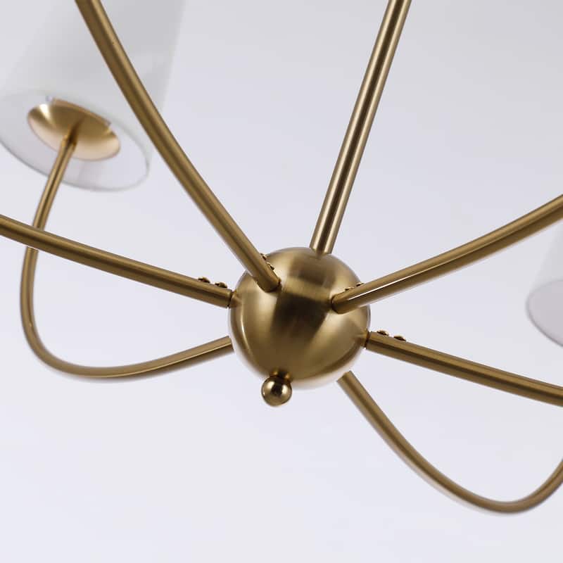 6-Light Wide Retro Black Finish Chandelier With White Fabric Shade