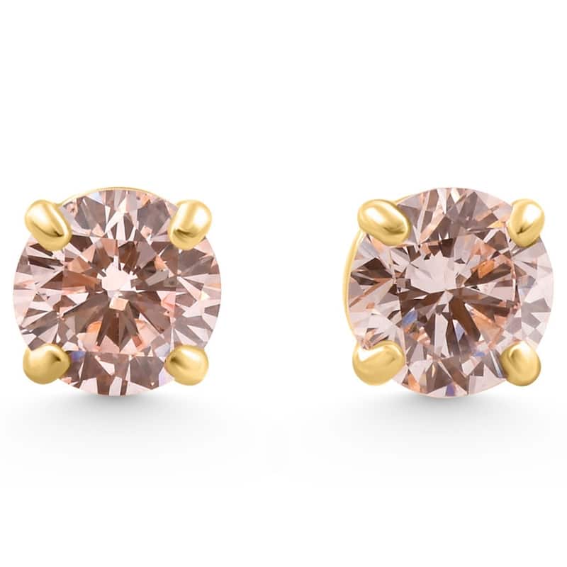 1/2Ct Pink Lab Grown Diamond Screw Back Studs Earrings Yellow Gold