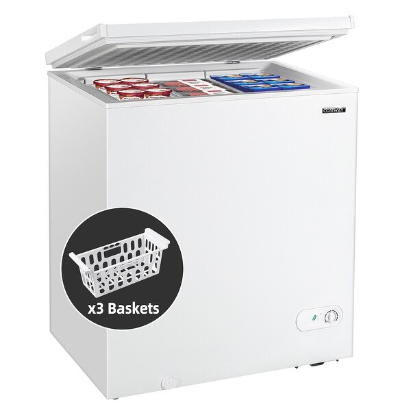 5.2 Cu.Ft Chest Freezer Upright Single Door Refrigerator with 3 Baskets White