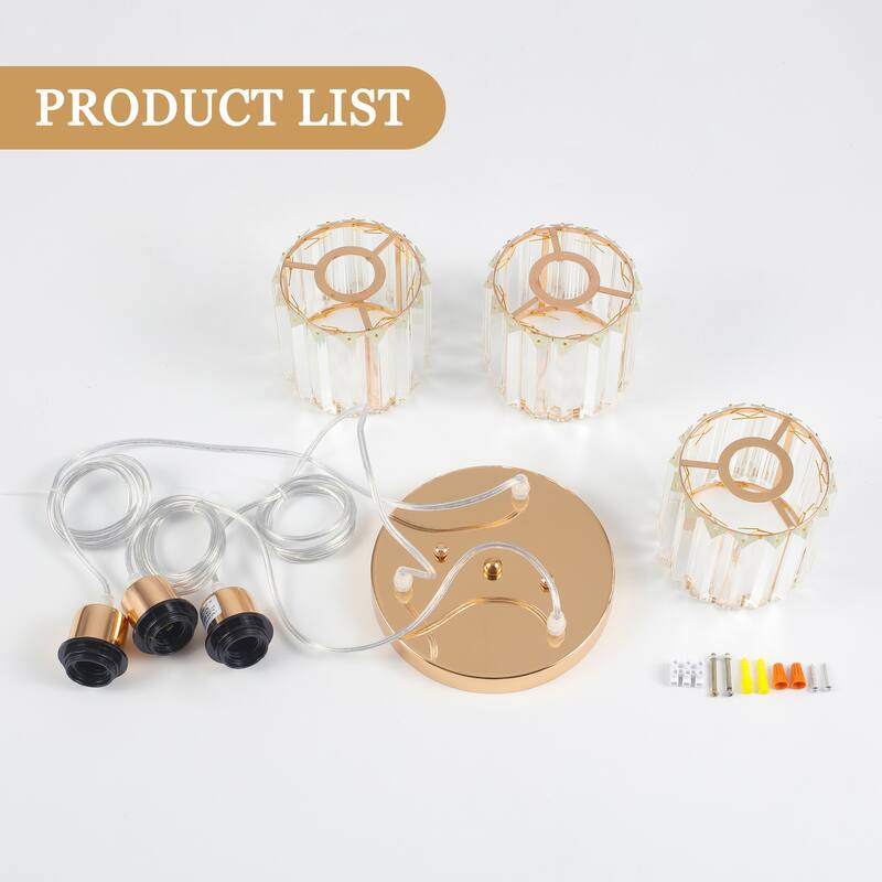 3-Light Modern Metal Hanging Pendant Light Ceiling Light Chandelier with Crystal Cover for Kitchen Island