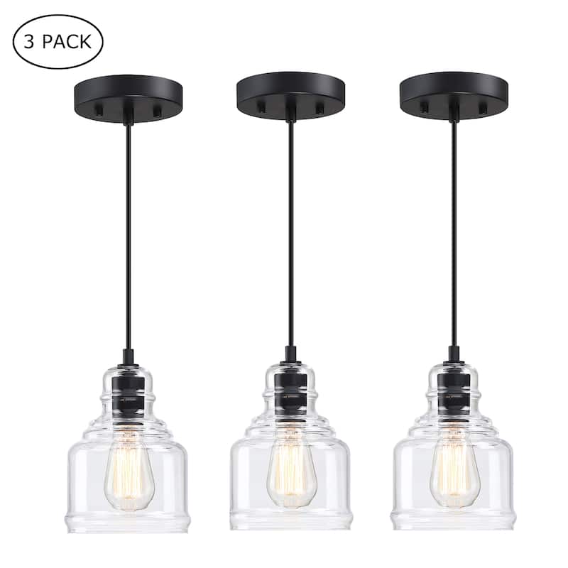 1-Light 70-in Matte Black Mini Pendant Light With Clear Glass Shade