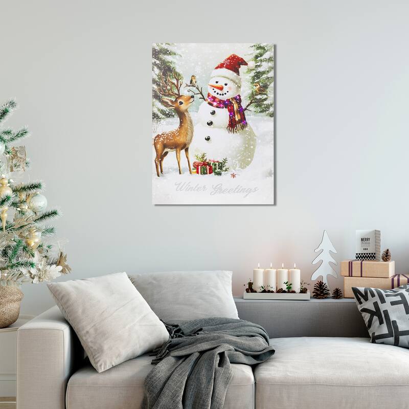 LED Lighted Snowman Reindeer Christmas Canvas Wall Art 15.75 x 11.75