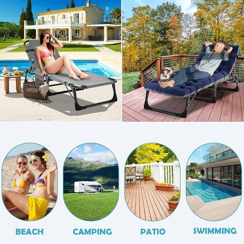 3-in-1 Patio Lounge Chair, Folding Heavy Duty Chaise