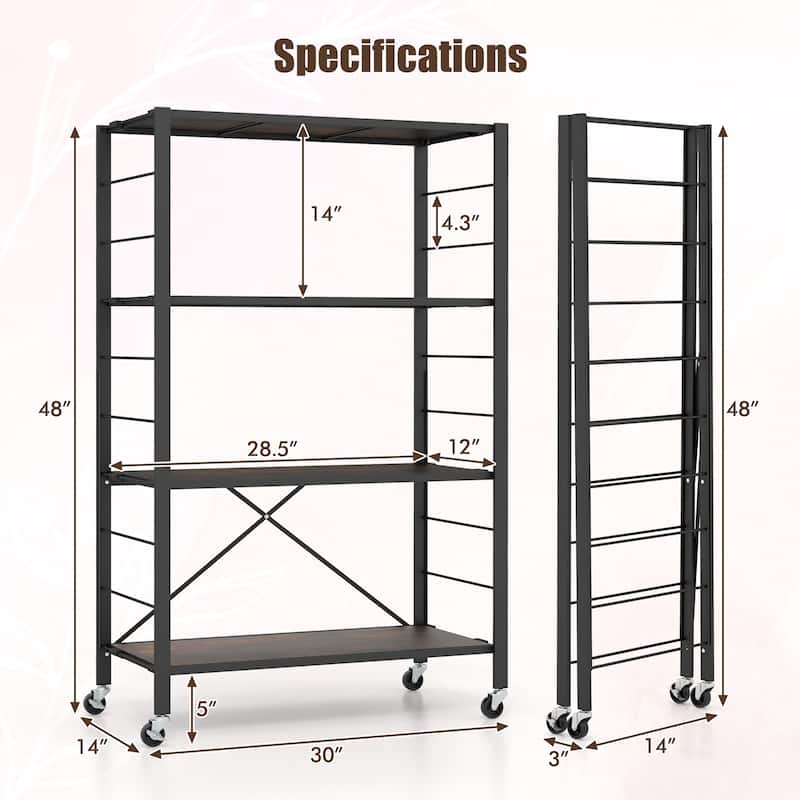 Gymax 2 PCS 4-tier Foldable Storage Shelf w/ Lockable Wheels Home