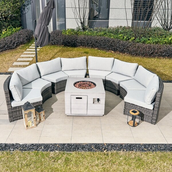 8-Seat Modular Patio PE Rattan Sofa Set with 50000BTU Terrafab