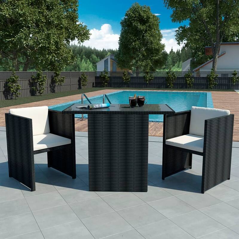 vidaXL Patio Bistro Set 3 Piece Garden Wicker Chair with Cushions Poly Rattan