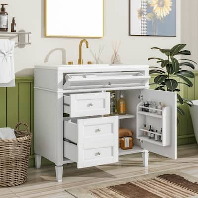 36'' Modern Bathroom Vanity with Top Sink and a Tip-out Drawer