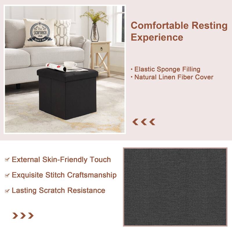 Javlergo 15" Foldable Storage Ottoman, Tufted Linen Foot Rest Stool/Seat Toy Chest