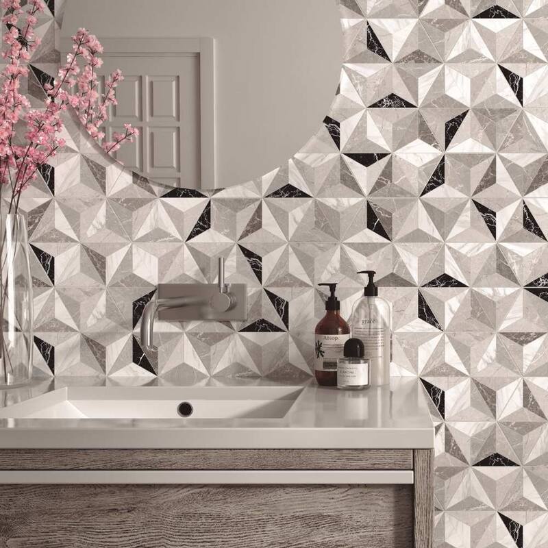 Osiris 8x9 Matte 3D Hexagon Porcelain Patterned Tile - Floor, Wall, Backsplash - 4 x 4 Sample - Grey
