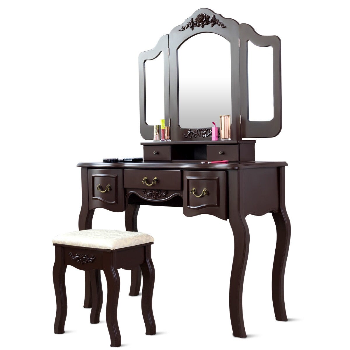Home & Kitchen Furniture White HONBAY Makeup Vanity Table ... Buy wood makeup organizer case closet desktop cosmetic holder tray.