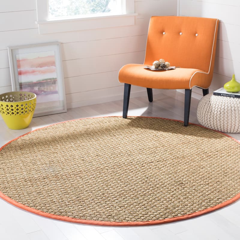SAFAVIEH Natural Fiber Marina Basketweave Seagrass Rug - 6' Round - Natural/Rust - Round