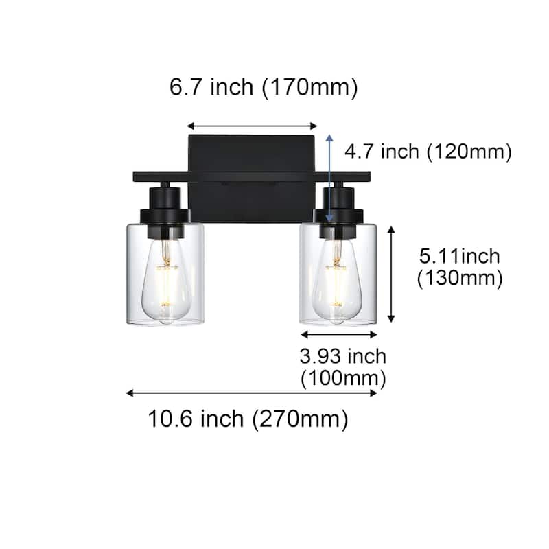 2-Light Wall Light Black Bathroom Vanity Lights, E26 Modern Bathroom Light Fixtures with Clear Glass Shade, Sconces Wall Lights