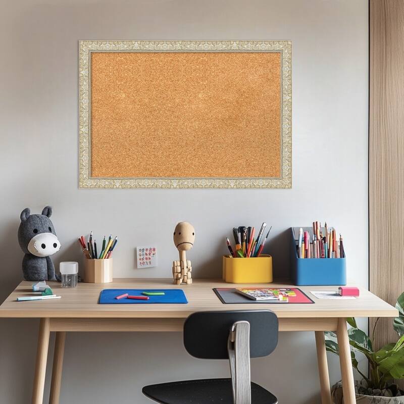 Lila Silver Wood Framed Cork Board - Bulletin Board, Organization Board, Pin Board