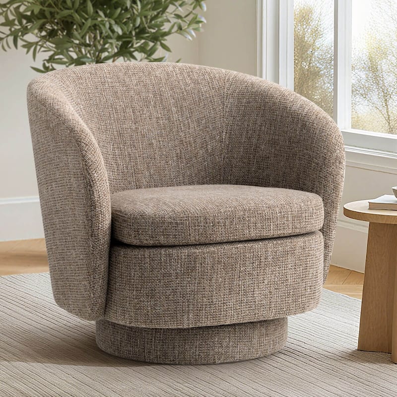 360° Tweed Swivel Barrel Accent Chair - Lightbrown