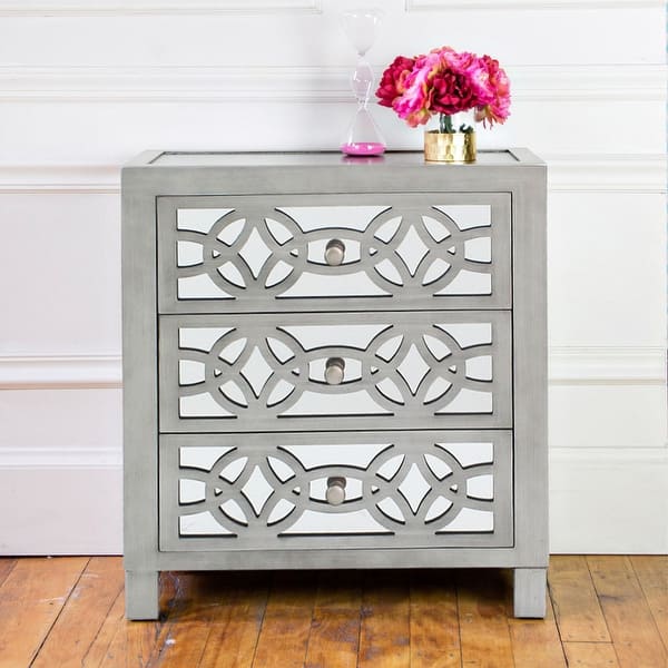 slide 2 of 30, Silver Orchid Fonda Glam Mirrored Cutout 3-drawer Chest
