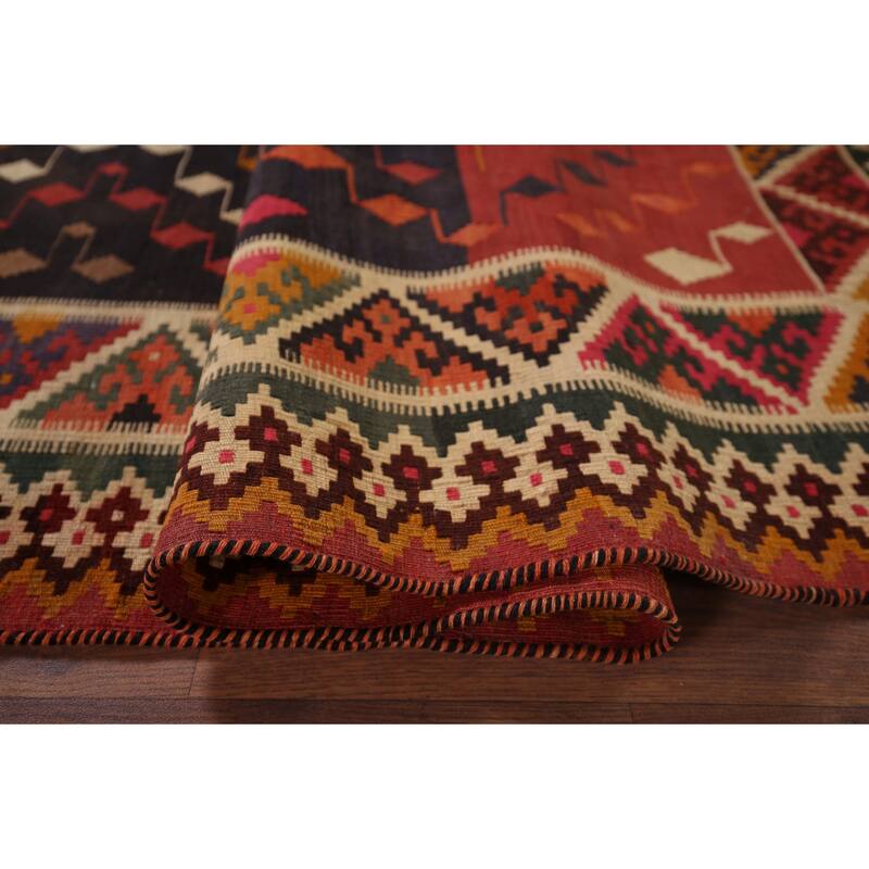 Kilim Qashqai Persian Antique Area Rug Flatweave Wool Carpet - 5'4"x 7'10"