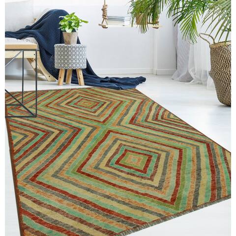 Noori Rug Balochi Bradlee Lt. Green/Red Rug - 4'10" x 6'5"