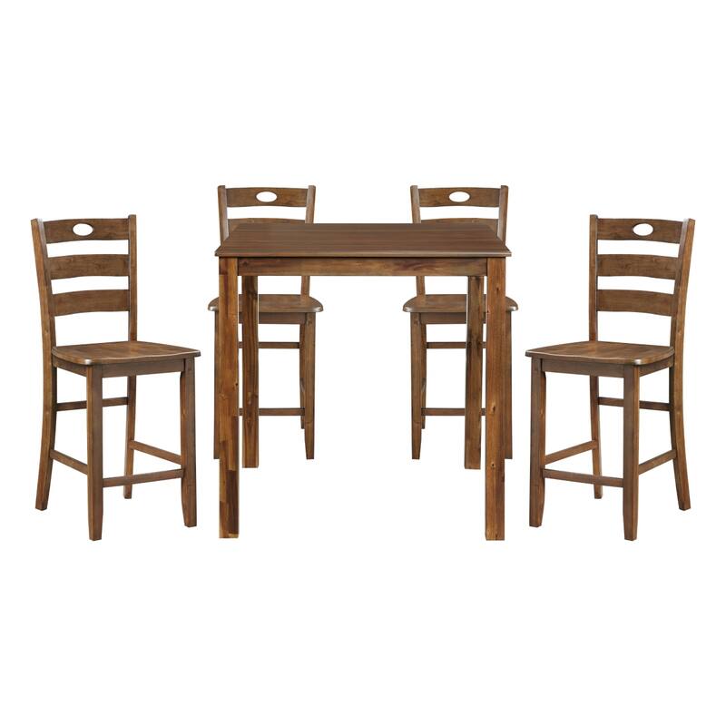 Tori 5 Piece Counter Height Dining Set, Square Table and 4 Chairs, Brown