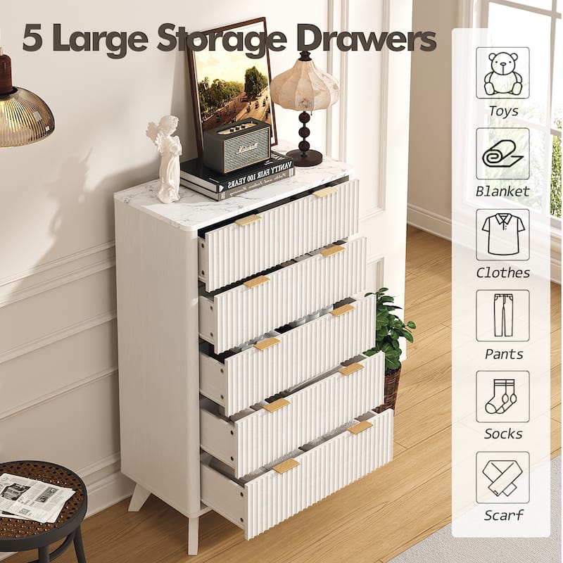 Modern 5 Chest of Drawers, Wood Dresser for Bedroom, Living Room