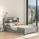preview thumbnail 2 of 10, Classic Full Size Platform Kids Bed Frame with LED Light, Multi-functional Storage Headboard and Safety Guardrail, Antique Grey