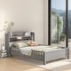 preview thumbnail 1 of 10, Full Size Platform Bed with Built-in LED Light, Storage Headboard & Guardrail, Antique Grey Antique Grey