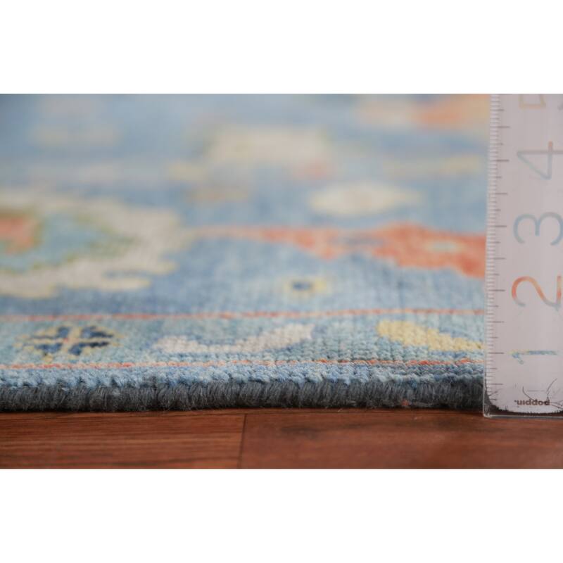 All-Over Blue Oushak Indian Large Rug Hand-Knotted Wool Carpet - 9'1" x 17'9"