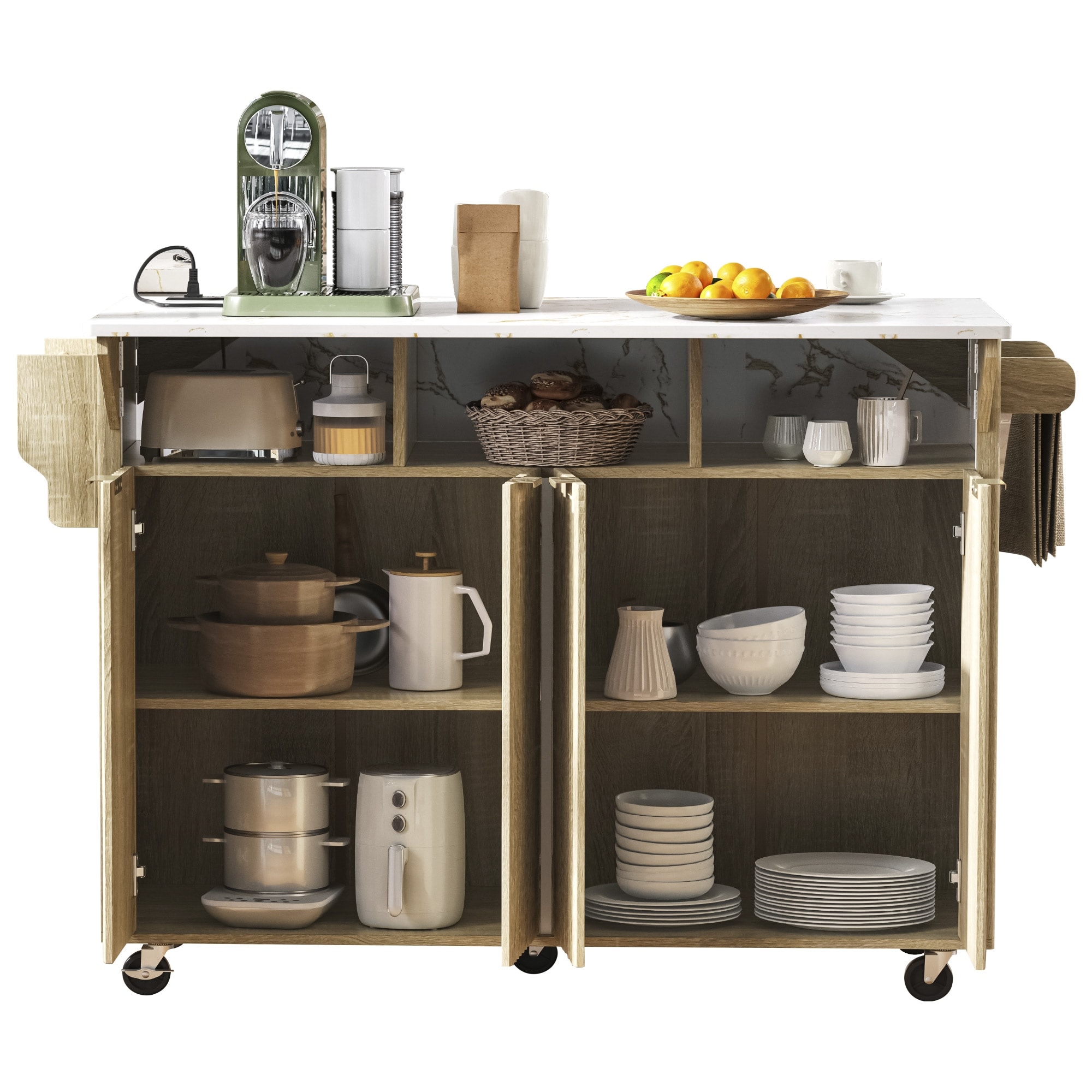 Anmytek Mobile Kitchen Island Cart with Drop Leaf Faux Marble