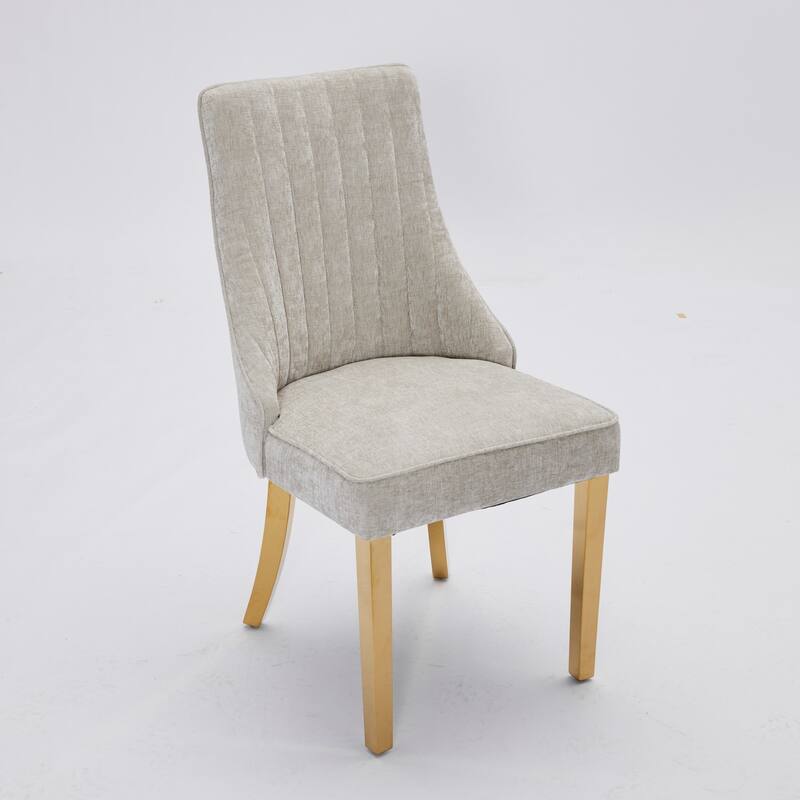 Family Chenille Dining Chair with Metal Curved Legs, Set of 2