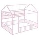 preview thumbnail 30 of 70, Metal House Bed with Metal Grid and Storage Shelves, Twin/Full Size Floor Montessori Bed with Roof Frame and Fence Guardrails