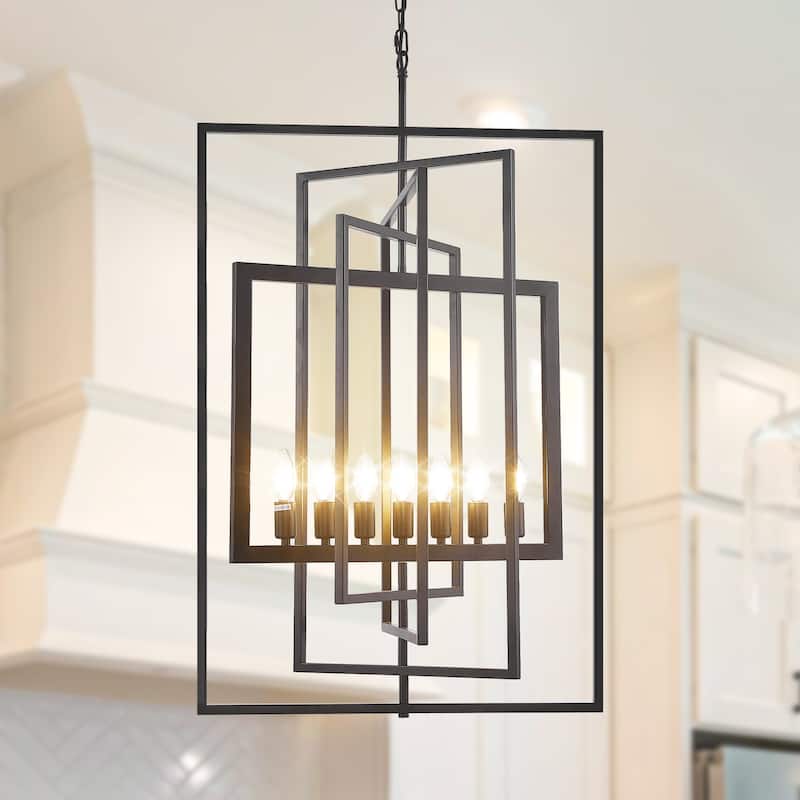 7-Light Pendant Light, 23Inch Farmhouse Chandelier Fixture with UL - Black