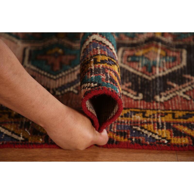 Vegetable Dye Hamedan Persian Vintage Runner Rug Geometric Wool Carpet - 2'11"x 10'1"