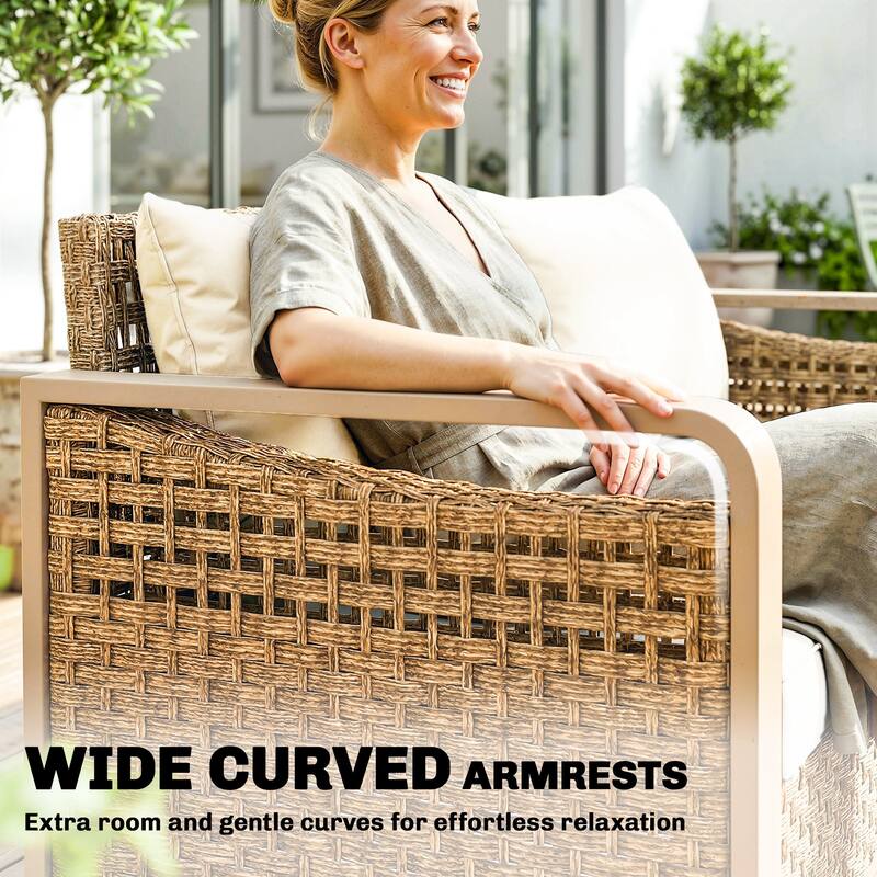 Outsunny Outdoor Patio Couch with Wide and Deep Seat, 3 Seater Wicker Outdoor Sofa with Wide Metal Armrests