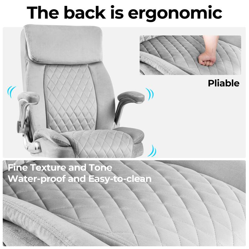 Swivel Office Chair Ergonomic Office Chair with Velvet Headrest, Lumbar Design Cushion and Tilt, for Office