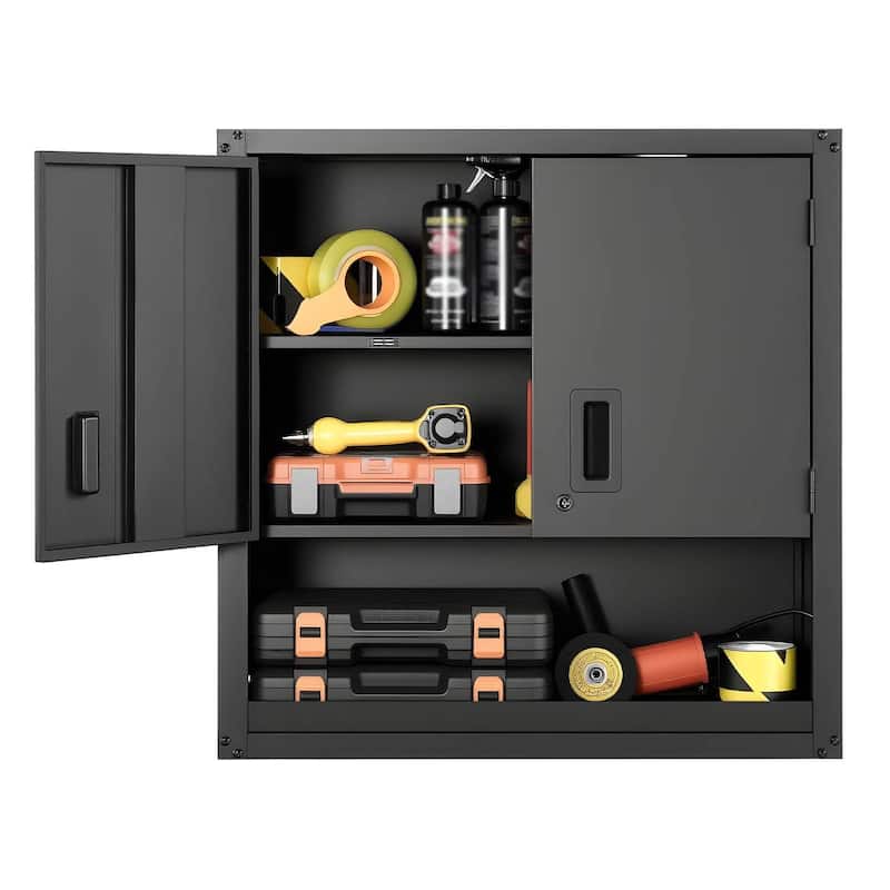 30 Inch Matte Black Metal Wall Storage Cabinet with Adjustable Shelves and Lockable Doors - 30” x 12.01” x 30”