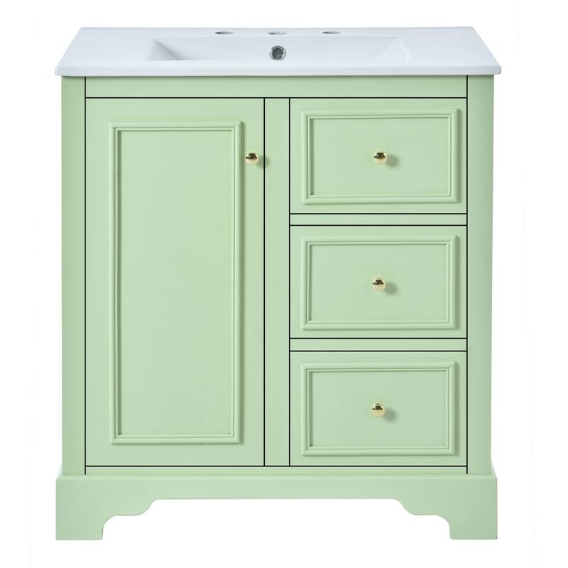 30-Inch Modern Bathroom Vanity Cabinet with Ceramic Basin, Floor Cabinet with Drawer Dividers and Adjustable Shelf