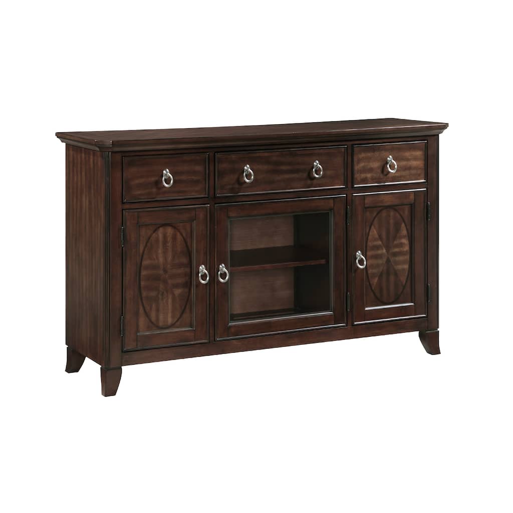 Rinie Sideboard Buffet Console, 3 Drawer 3 Cabinet, Cherry Brown Wood