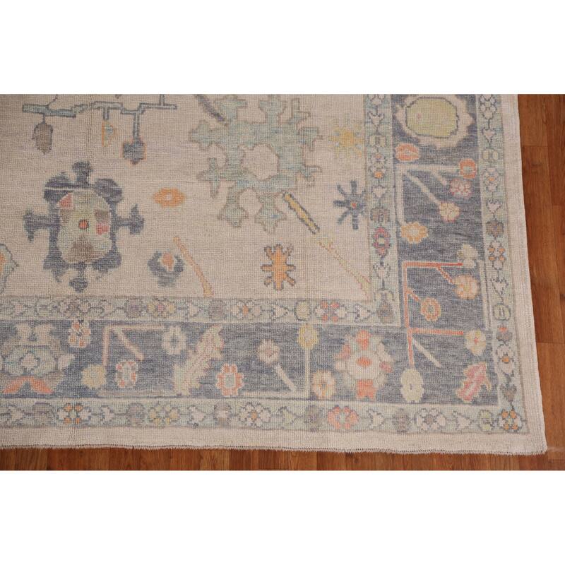 Hand Knotted Oriental 100% Wool Carpet Transitional All-Over Beige & Ivories Oushak Area Rug - 12' 5'' X 8' 9''