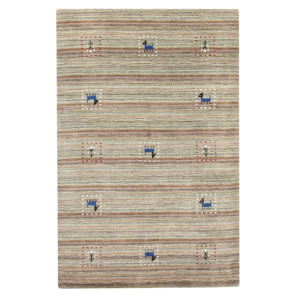 ECARPETGALLERY Hand Loomed Kashkuli Gabbeh Light Green Wool Rug - 3'2 x 4'11
