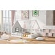 preview thumbnail 3 of 8, Rustic Full Size Wood Kids House Bed with Window and Fence, White