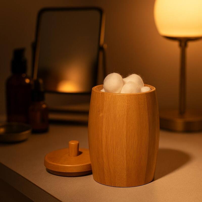 Creative Home Natural Bamboo Ball Cotton Swabs Holder - Brown