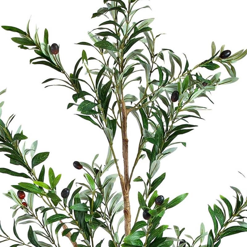 HomeRoots 72" Green Olive Artificial Tree in a Black Pot - 25.00 in. x 72.00 in. x 25.00 in.