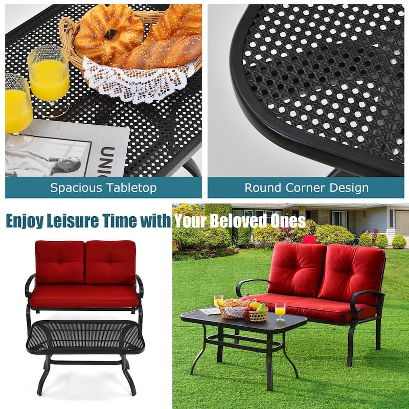 Gymax 2PCS Patio Loveseat & Table Set Conversation Sofa Set w/ Red