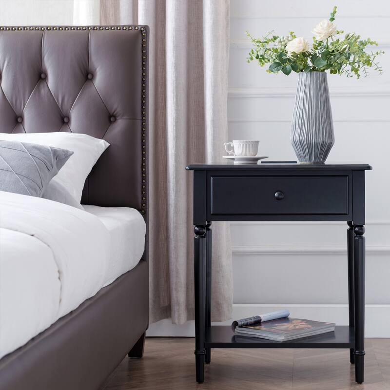 Coastal Charging Nightstand Side Table One Drawer