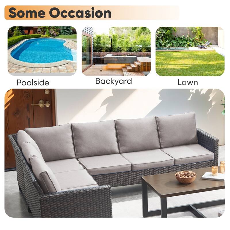 Outdoor Propane Fire Pit Table with Sofa Chair Table Set- Grey cushion - Brown