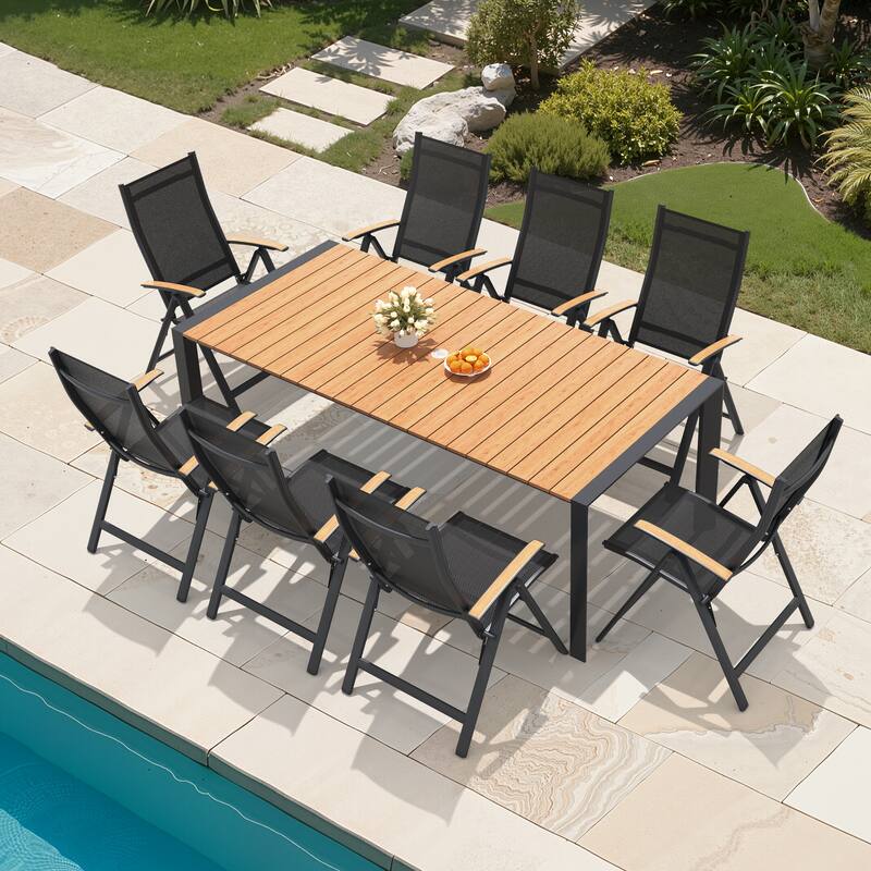 7/9/11-Piece Outdoor Dining Set Patio Aluminum Dining Table and Adjustable Folding Chairs